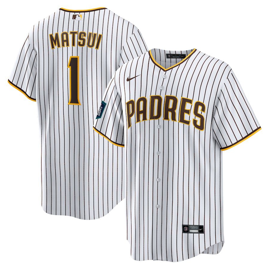 Men San Diego Padres 1 Yuki Matsui Nike White 2024 MLB World Tour Seoul Series Home Replica Player Jersey